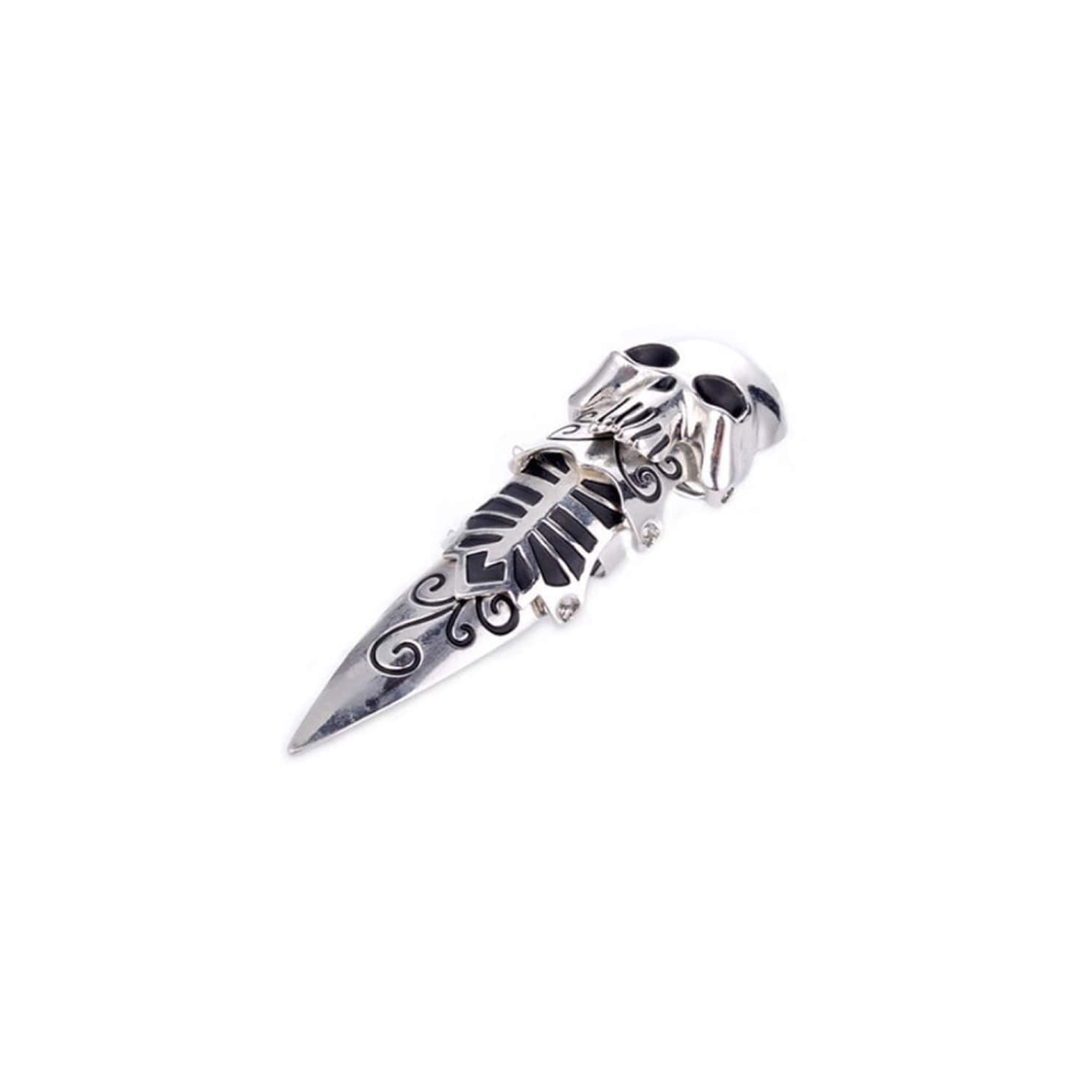 Zac's Alter Ego - Metallic Skull Full Finger Knuckle Ring - Silver coloured